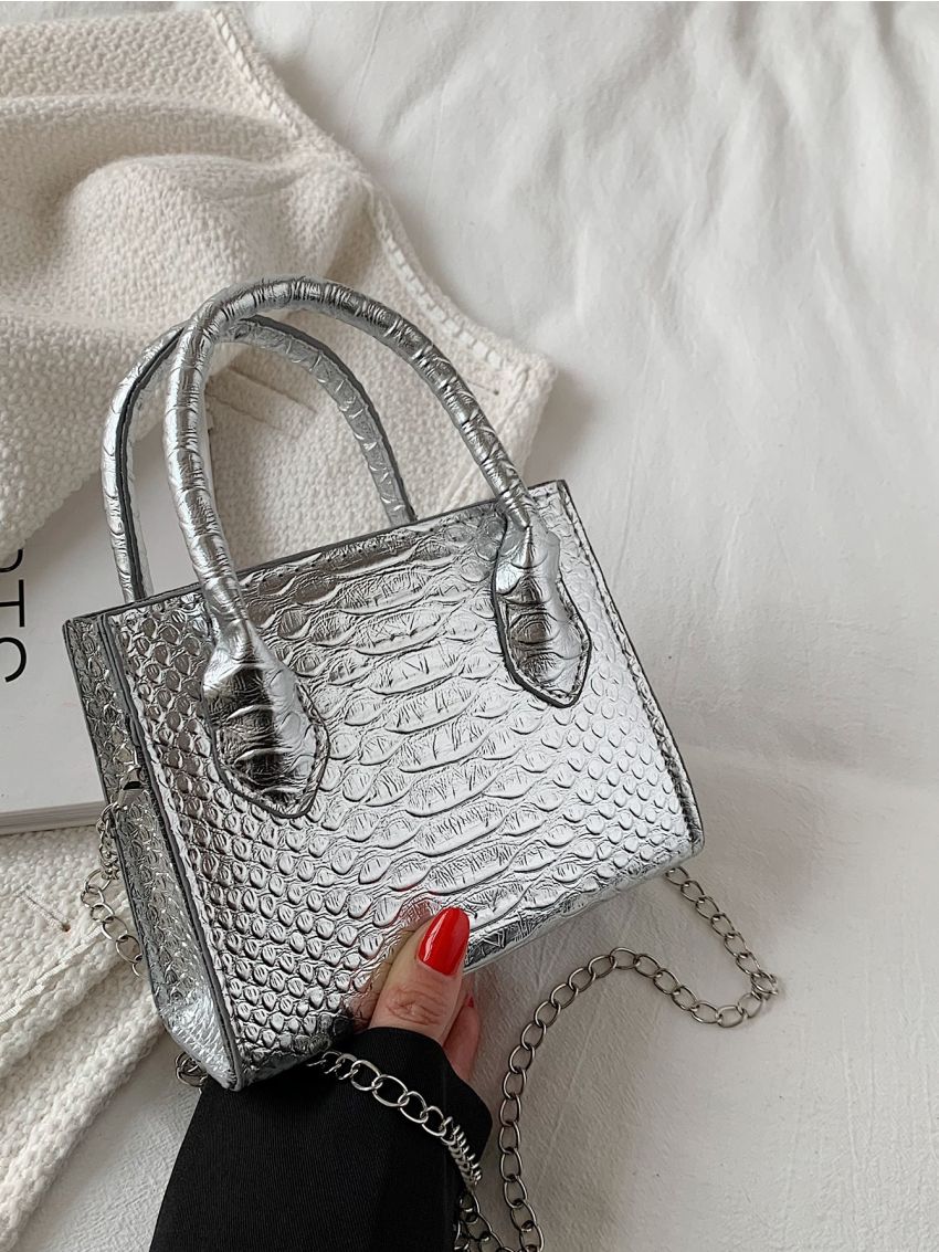 Mini Metallic Snakeskin Embossed Hobo Bag