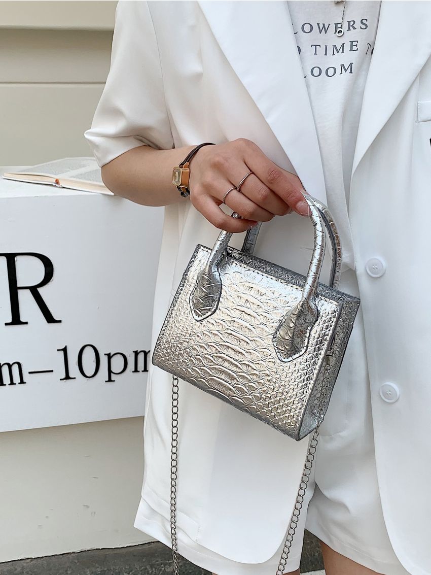Mini Metallic Snakeskin Embossed Hobo Bag