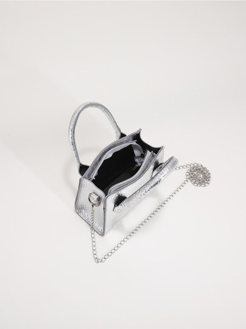 Mini Metallic Snakeskin Embossed Hobo Bag