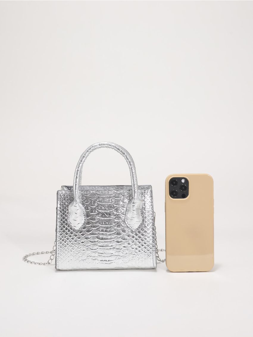 Mini Metallic Snakeskin Embossed Hobo Bag