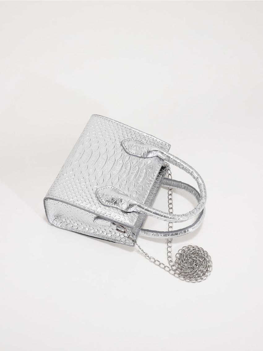 Mini Metallic Snakeskin Embossed Hobo Bag
