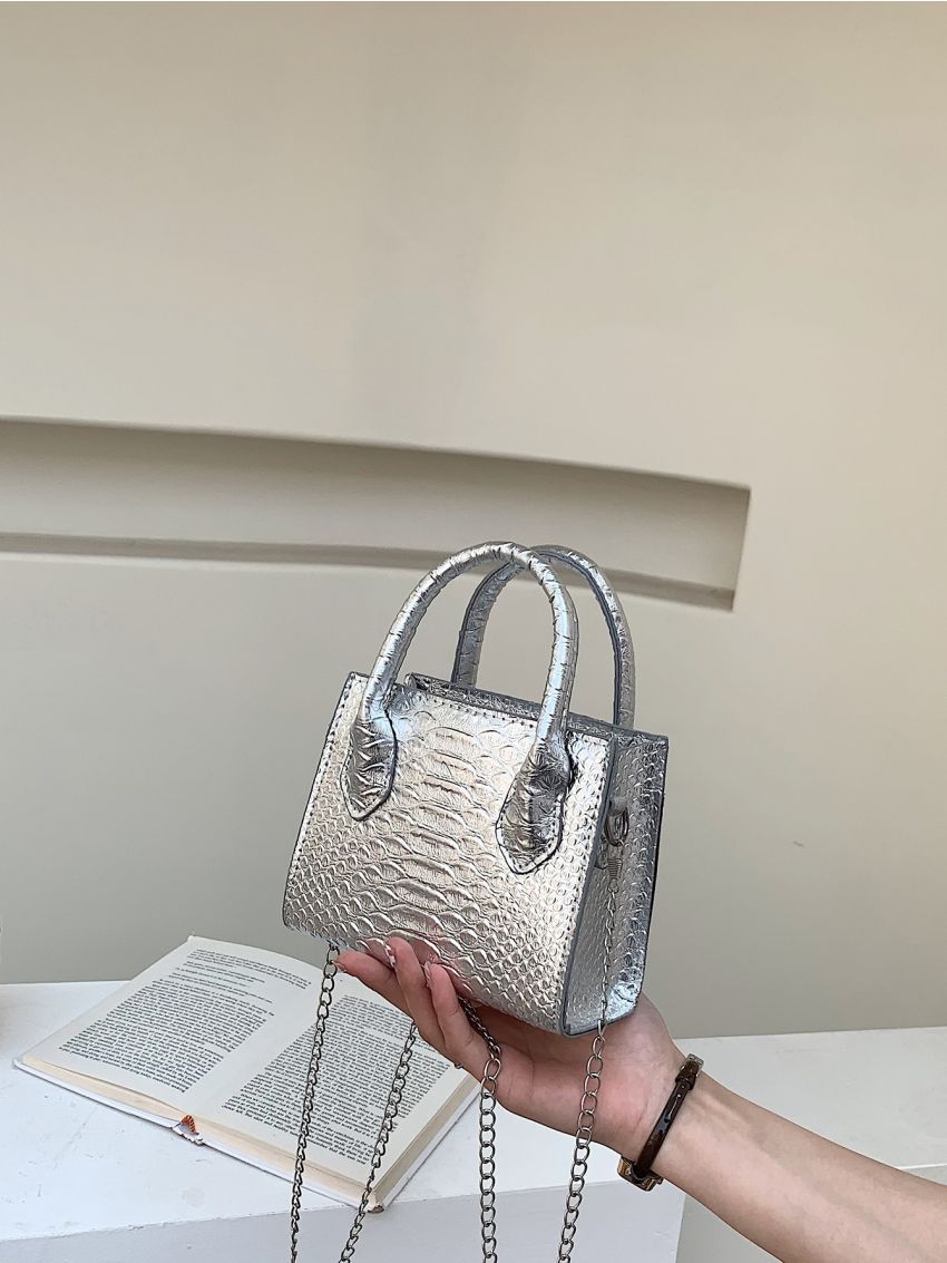 Mini Metallic Snakeskin Embossed Hobo Bag