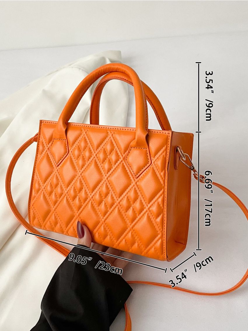 Quilted Detail Double Handle Square Bag