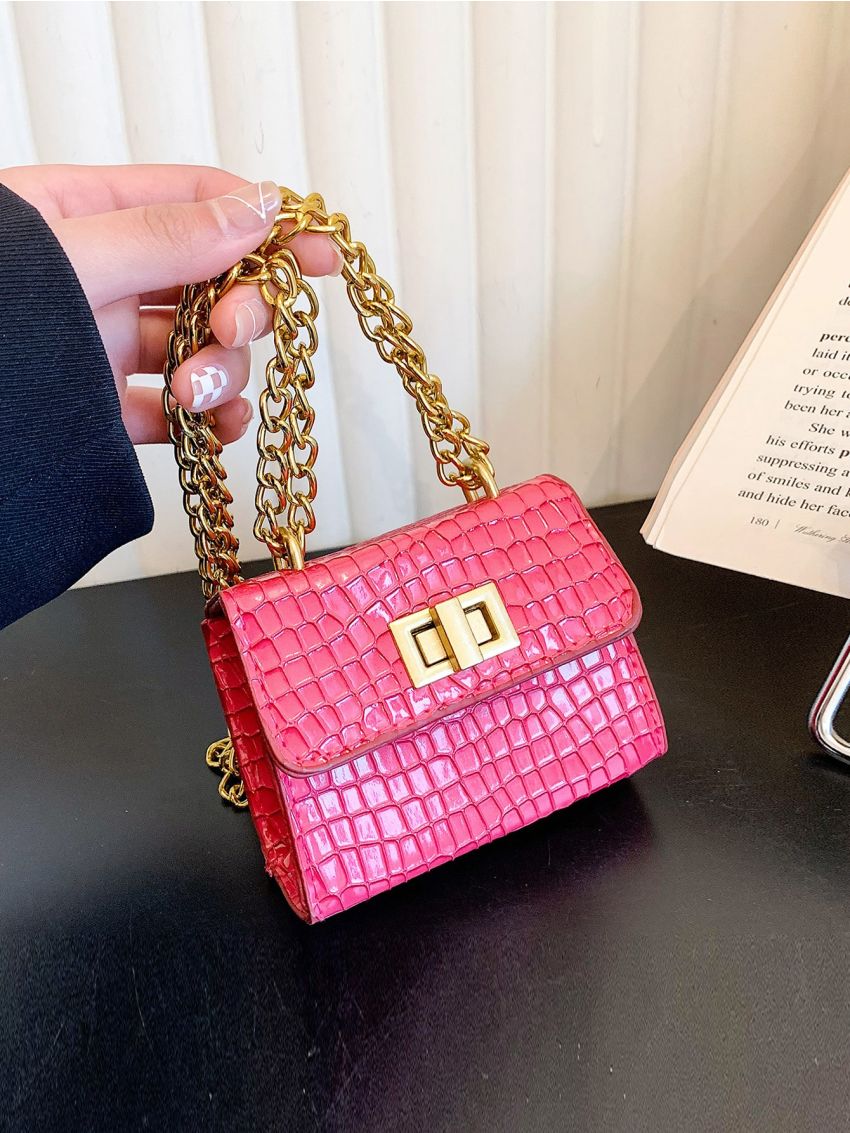 Mini Crocodile Embossed Flap Chain Square Bag