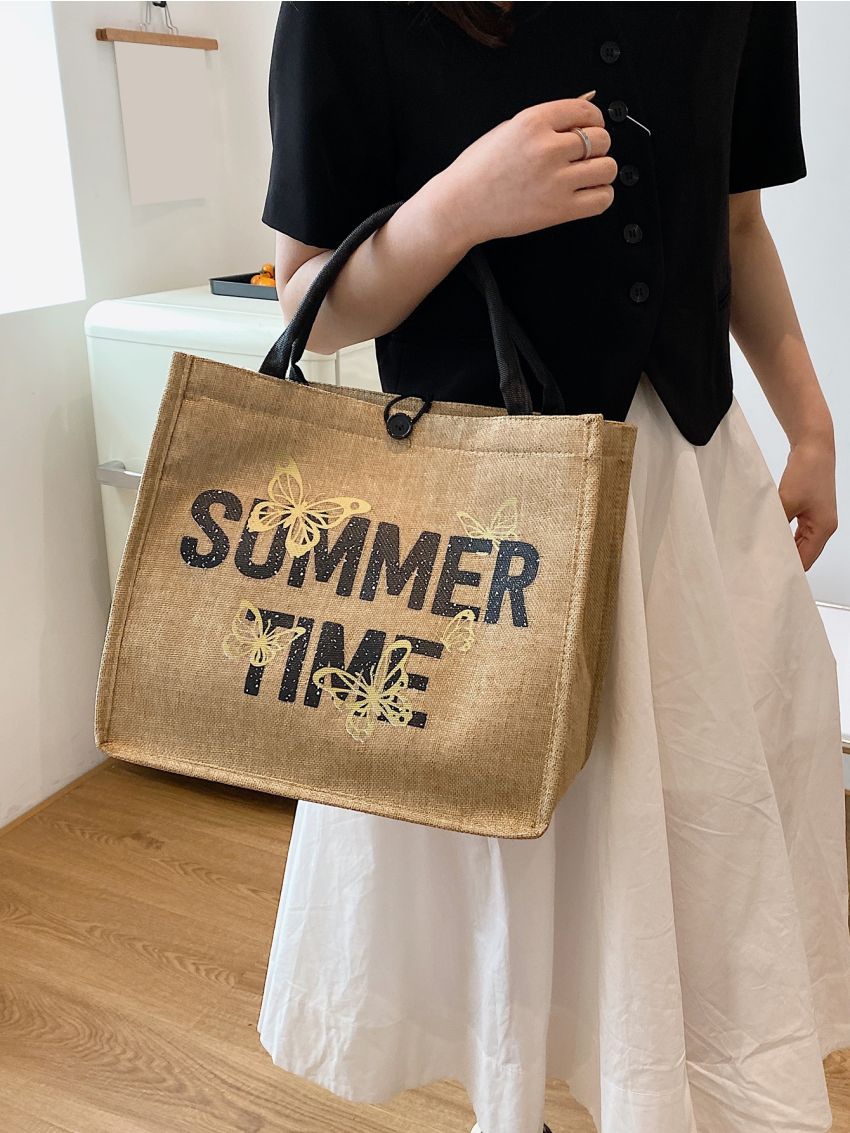 Letter & Butterfly Graphic Shopper Bag