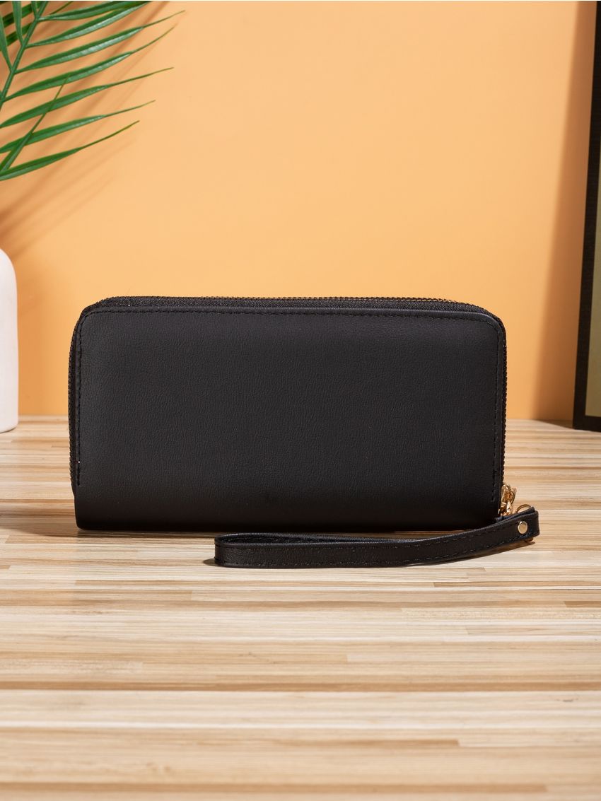 Quilted Letter Graphic Long Wallet