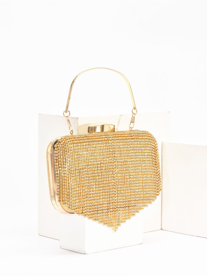 Mini Rhinestone Fringe Decor Top Handle Box Bag