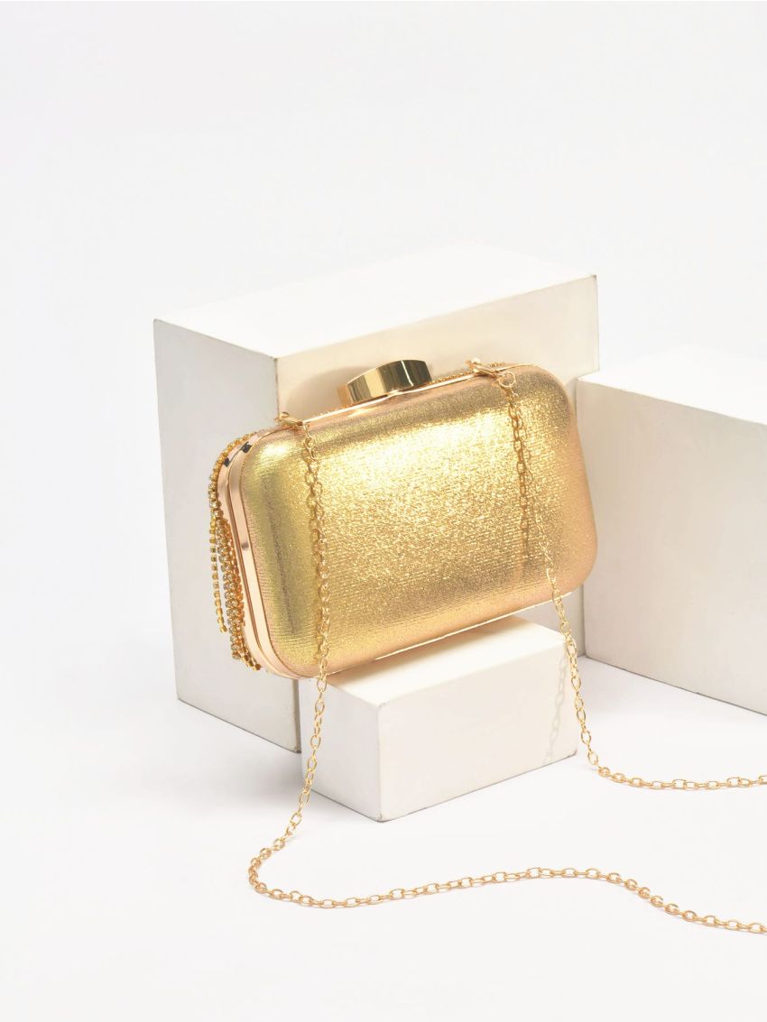 Mini Rhinestone Fringe Decor Top Handle Box Bag