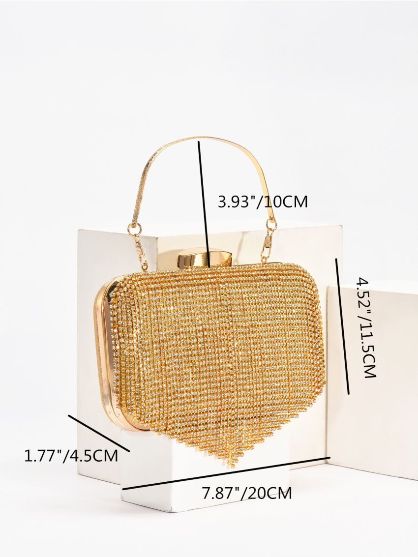 Mini Rhinestone Fringe Decor Top Handle Box Bag
