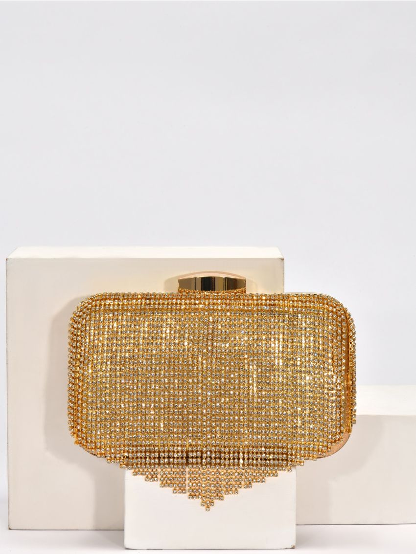 Mini Rhinestone Fringe Decor Top Handle Box Bag