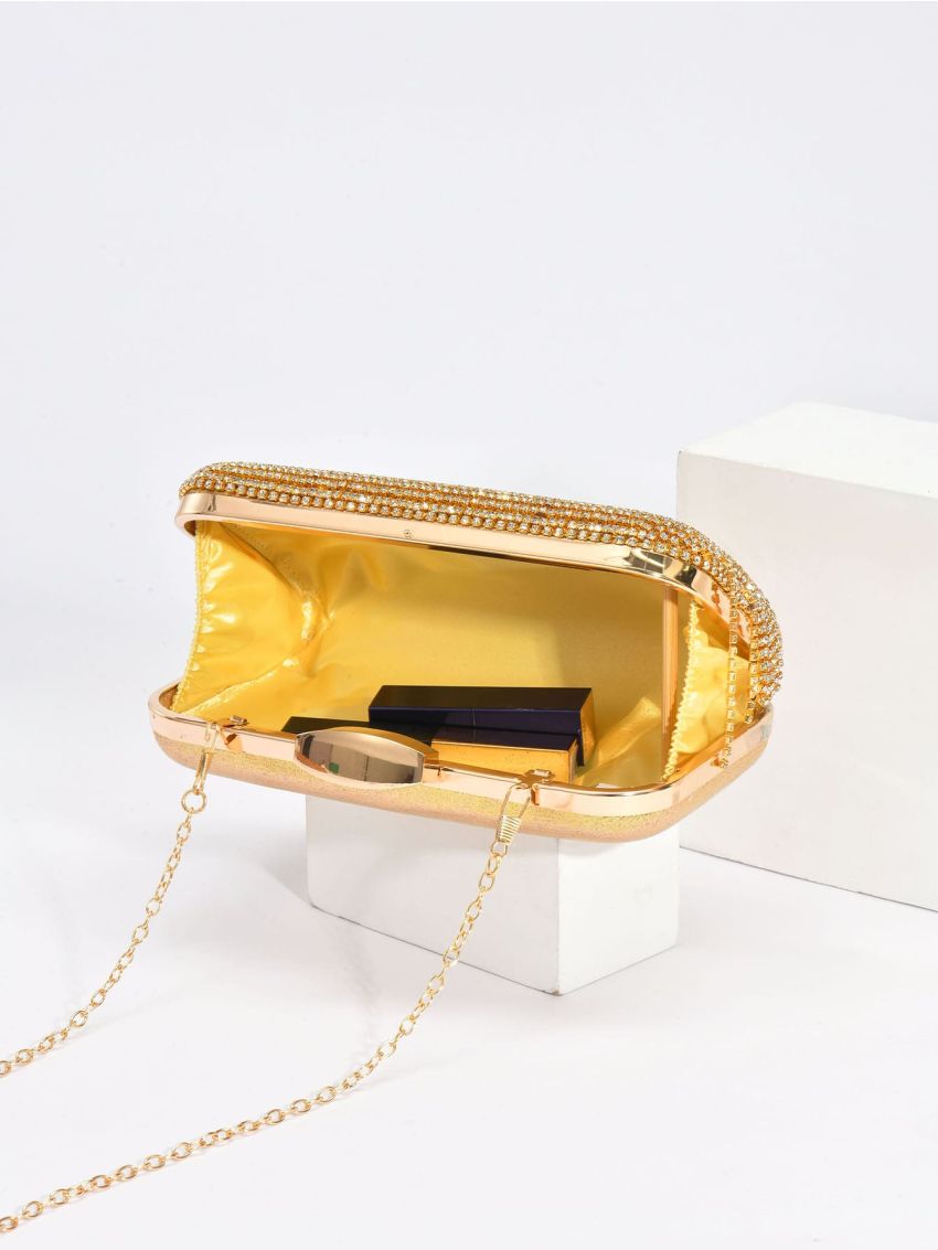 Mini Rhinestone Fringe Decor Top Handle Box Bag