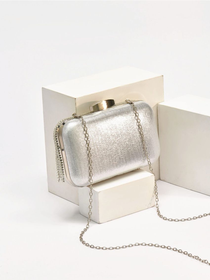 Rhinestone Fringe Decor Top Handle Box Bag