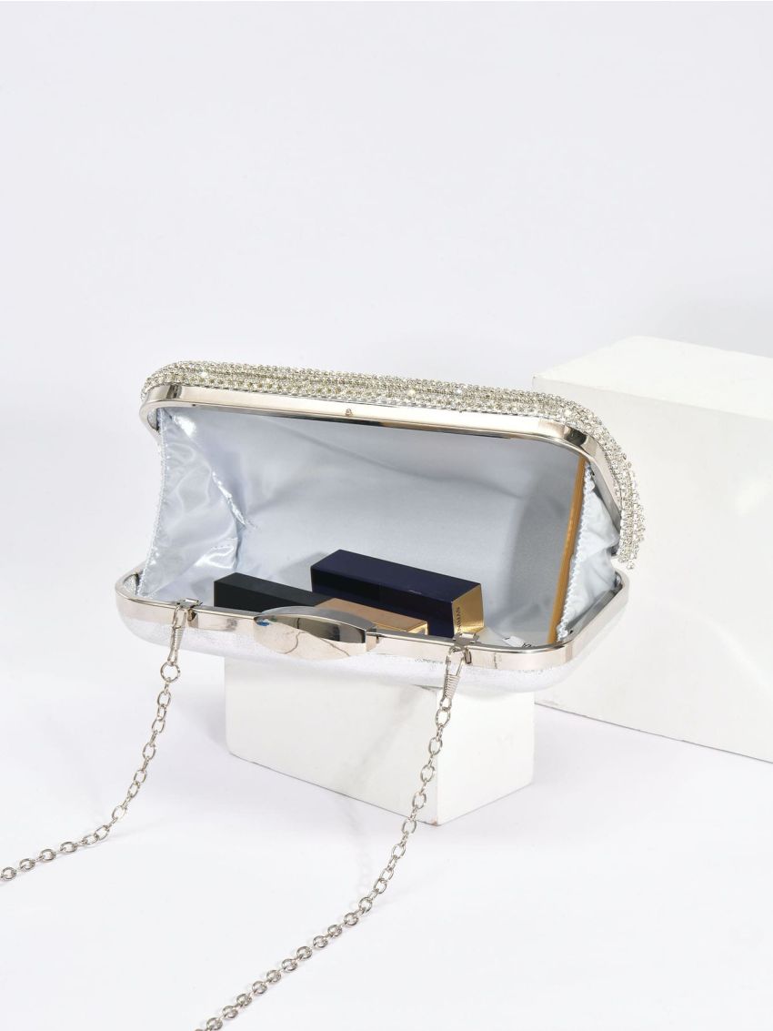 Rhinestone Fringe Decor Top Handle Box Bag