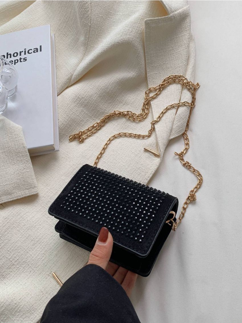 Mini Rhinestone Decor Flap Square Bag