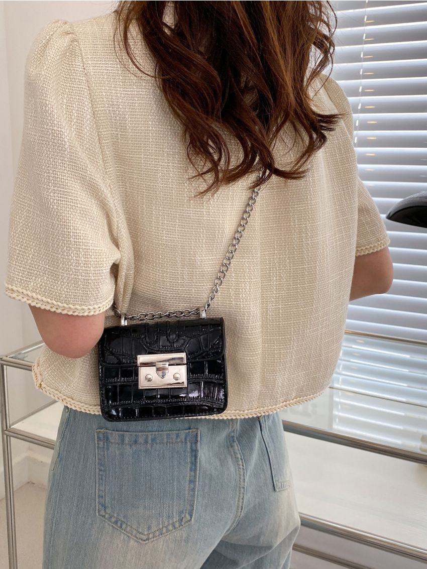 Mini Crocodile Embossed Chain Flap Square Bag