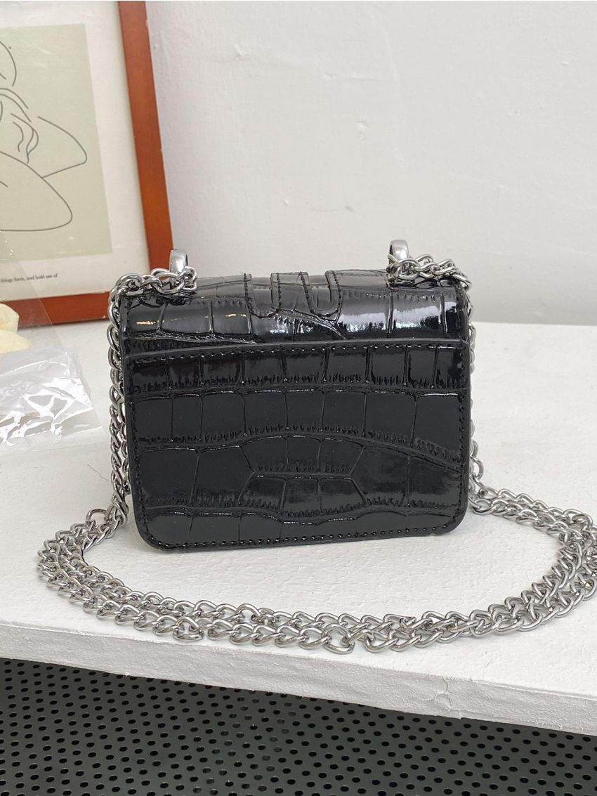 Mini Crocodile Embossed Chain Flap Square Bag