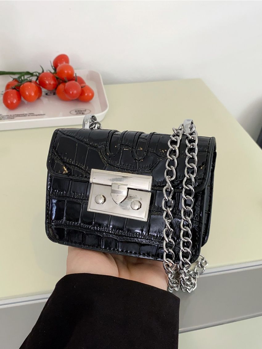 Mini Crocodile Embossed Chain Flap Square Bag