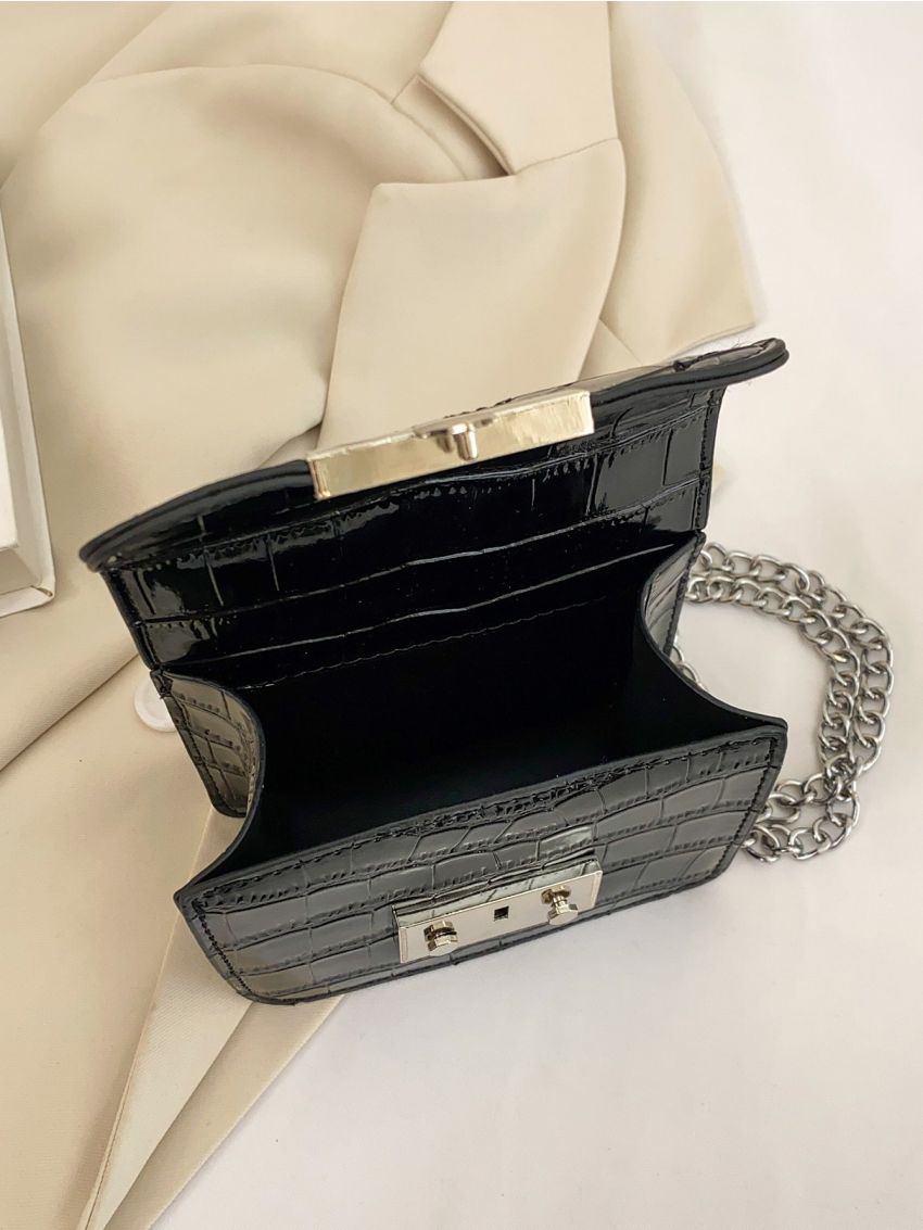 Mini Crocodile Embossed Chain Flap Square Bag