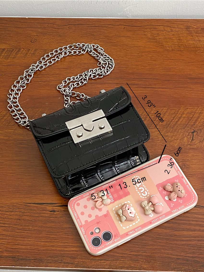 Mini Crocodile Embossed Chain Flap Square Bag