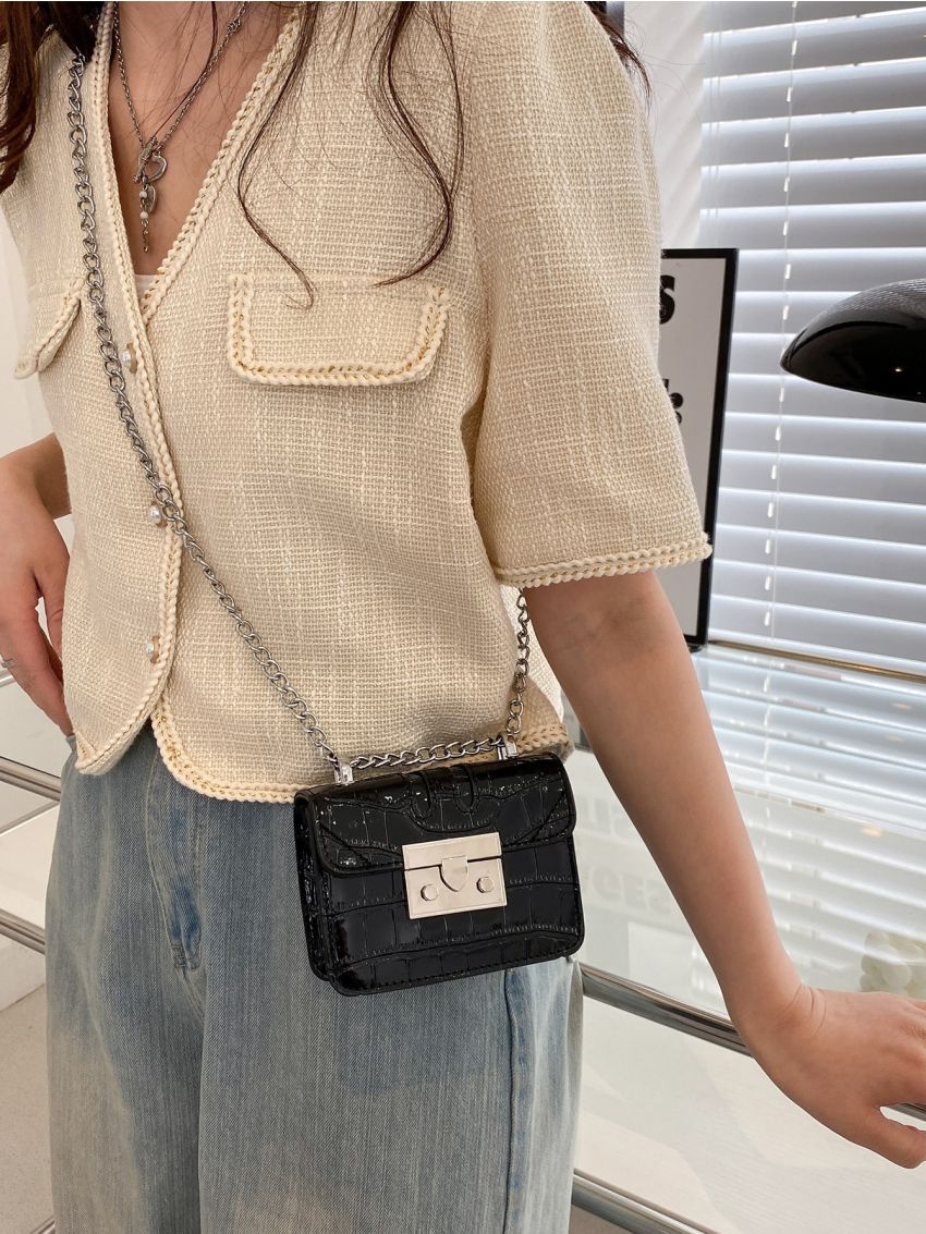 Mini Crocodile Embossed Chain Flap Square Bag