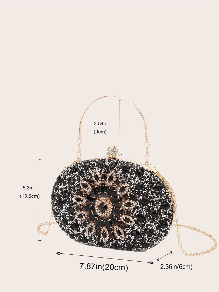 Mini Rhinestone & Gemstone Decor Chain Clip Top Box Bag