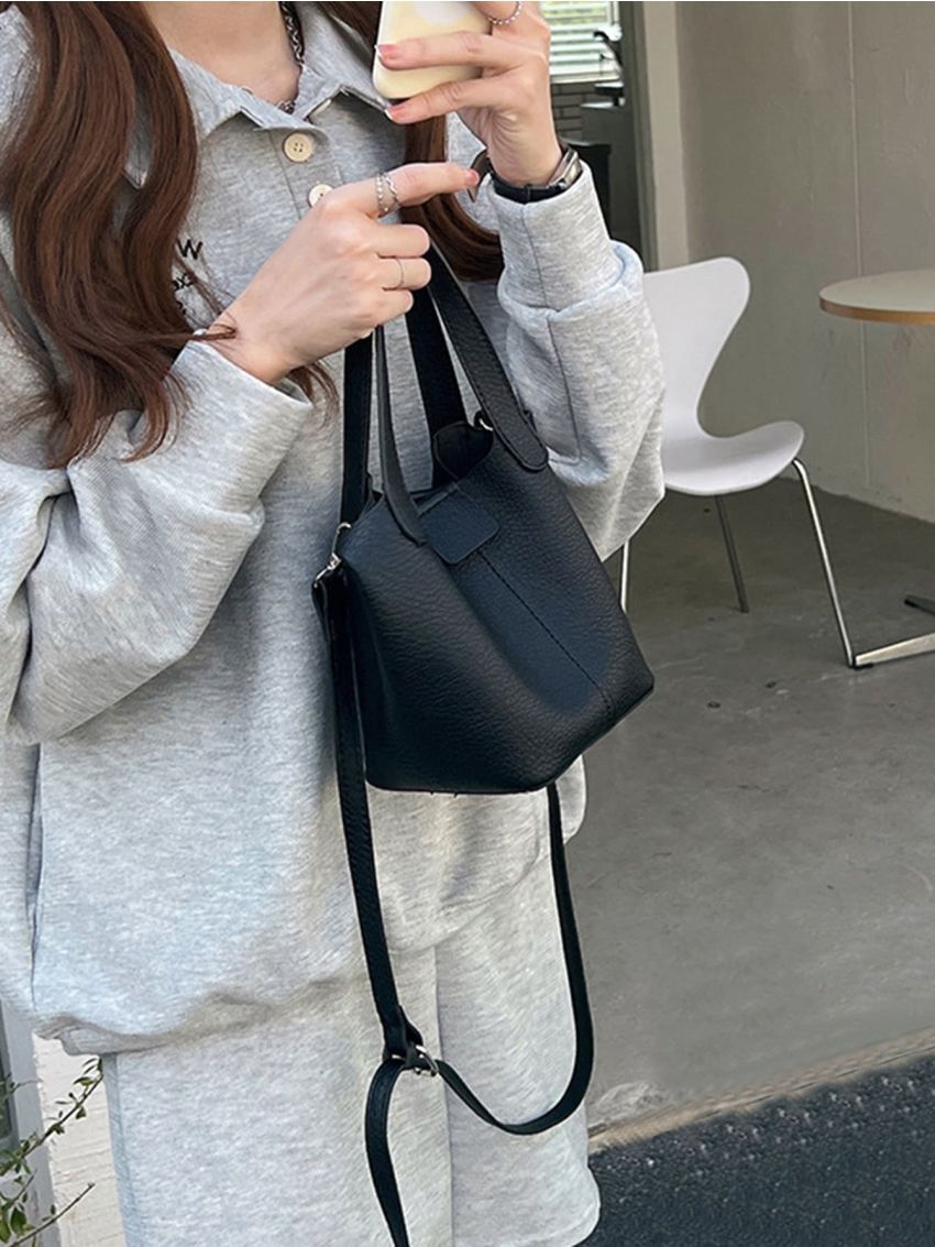 Textured Bucket Bag With Inner Pouch