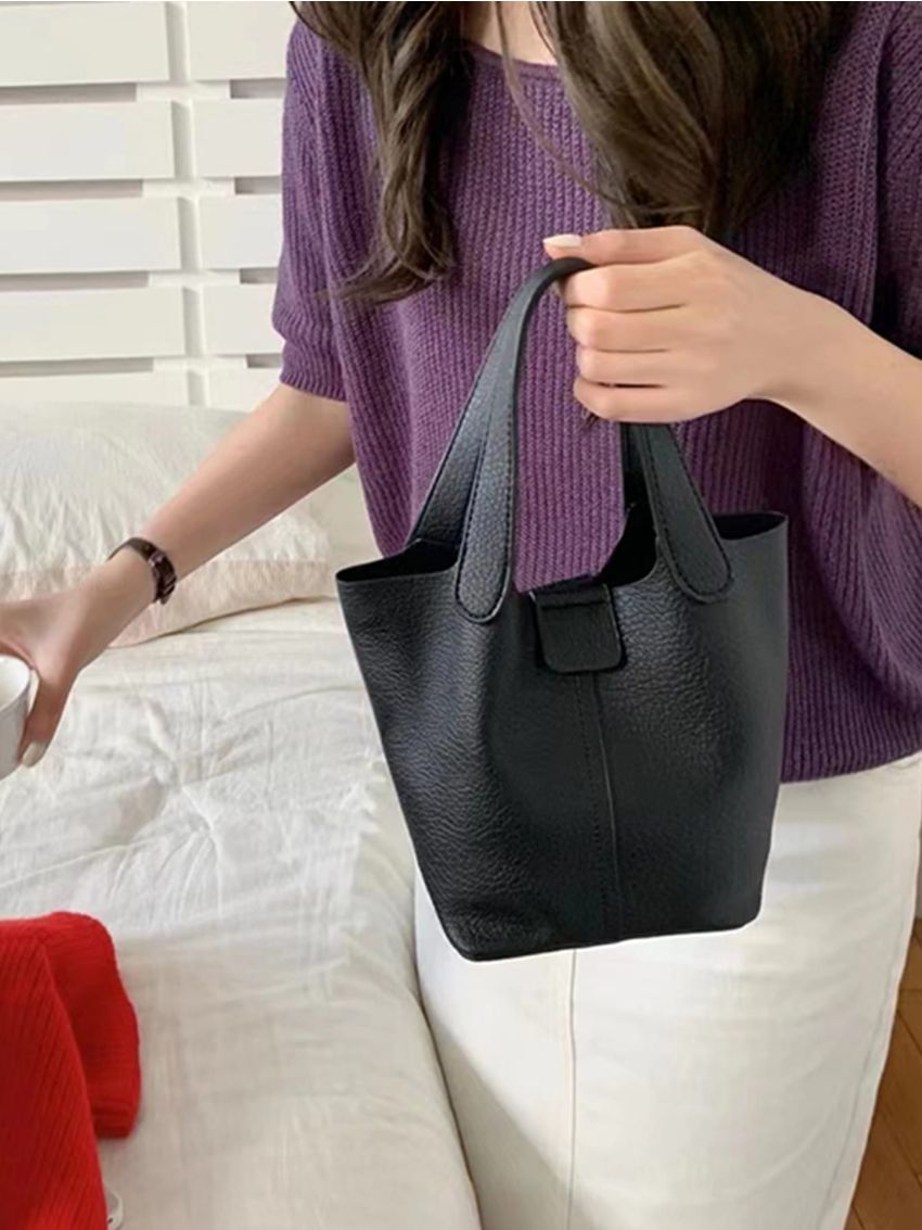 Textured Bucket Bag With Inner Pouch