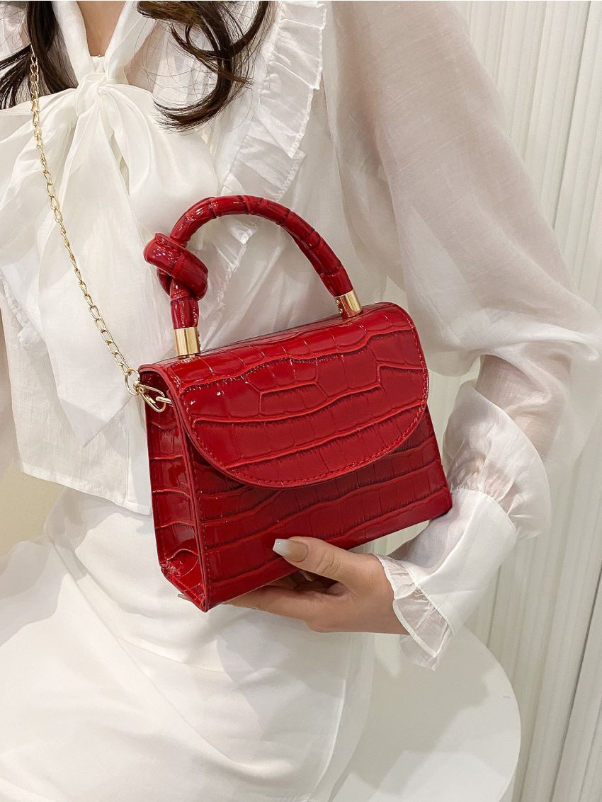Mini Crocodile Embossed Chain Flap Square Bag, Mothers Day Gift For Mom