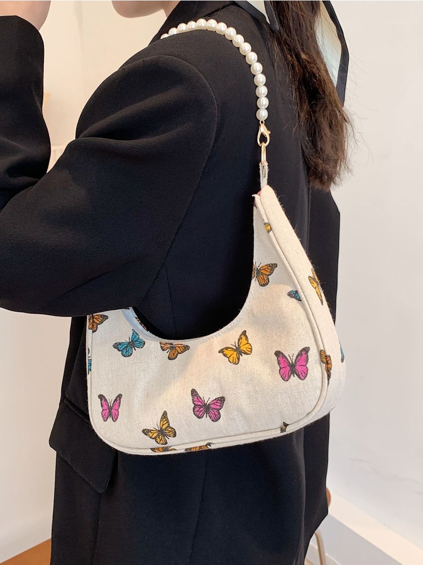 Minimalist Faux Pearl Decor Saddle Bag