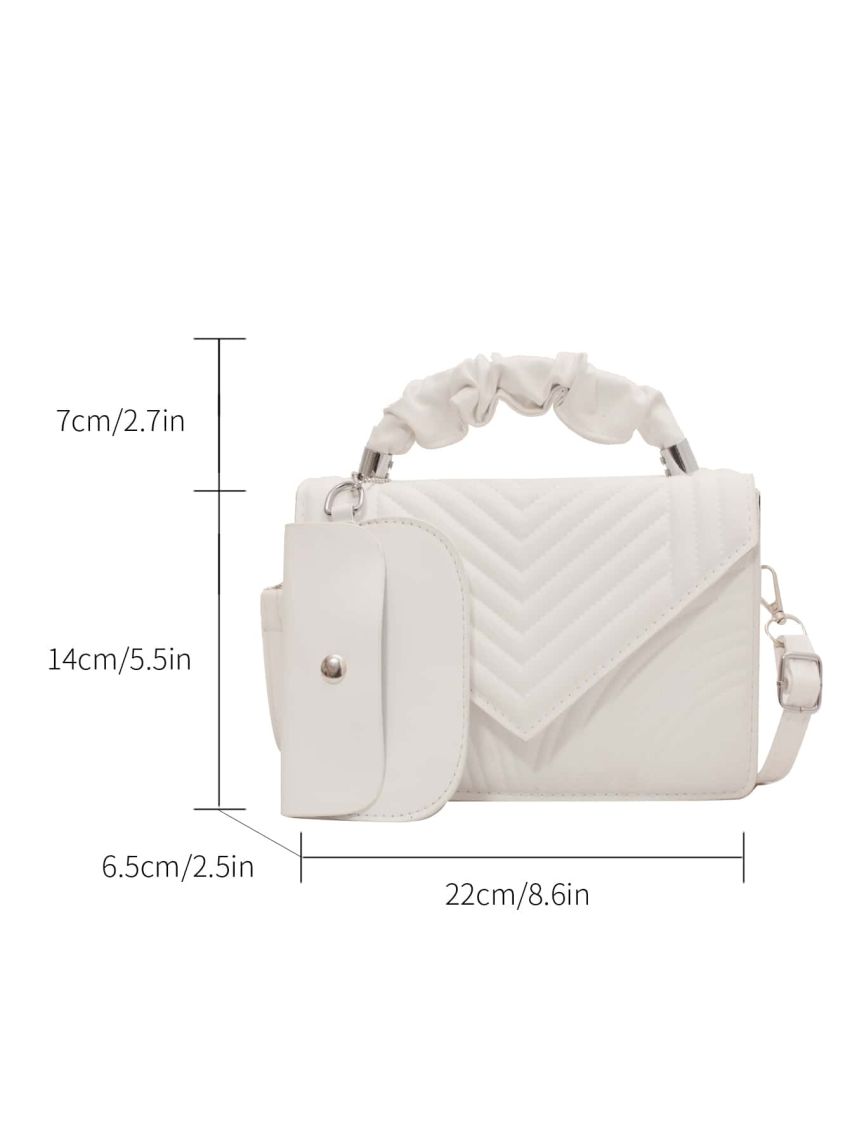 Chevron Ruched Strap Square Bag With Purse