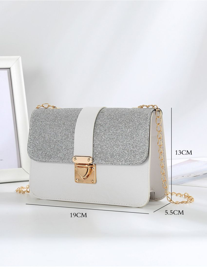 Mini Glitter Chain Flap Square Bag
