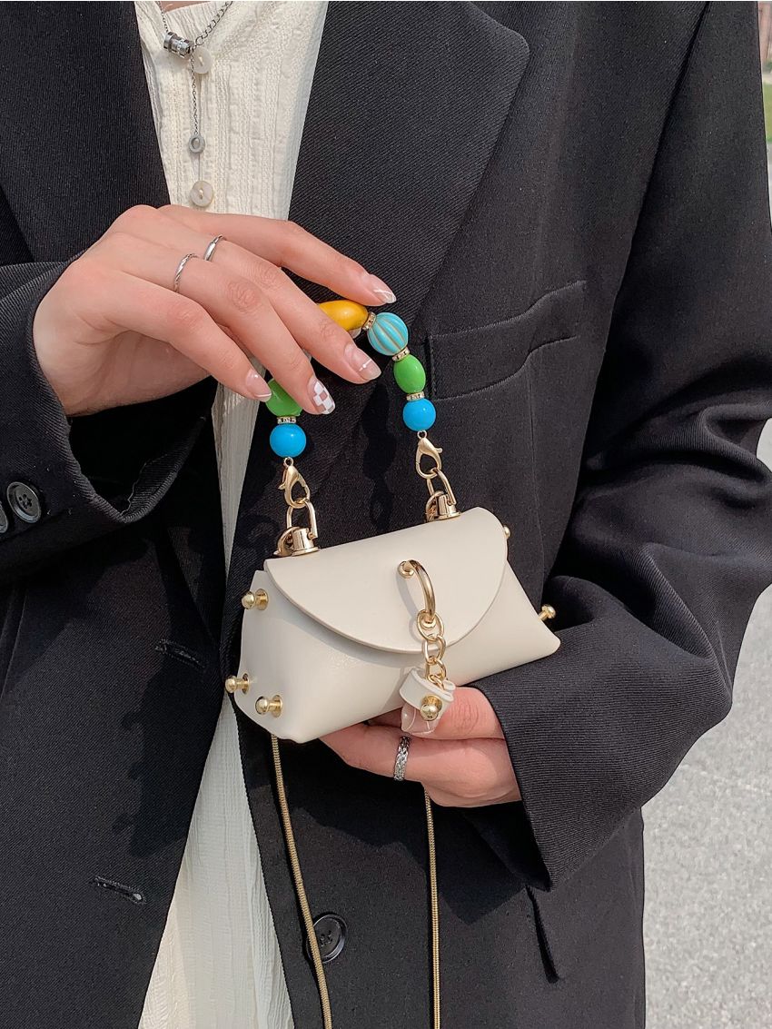 Mini Bead Decor Flap Square Bag