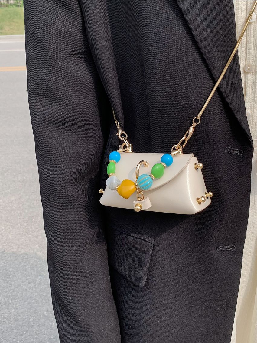 Mini Bead Decor Flap Square Bag