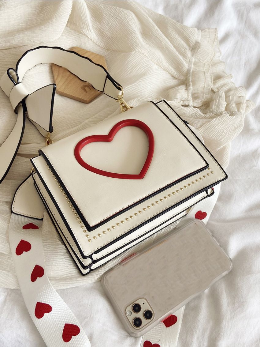 Mini Heart Graphic Flap Square Bag