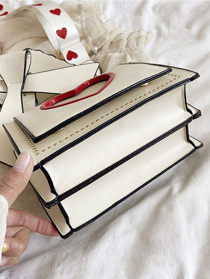 Mini Heart Graphic Flap Square Bag