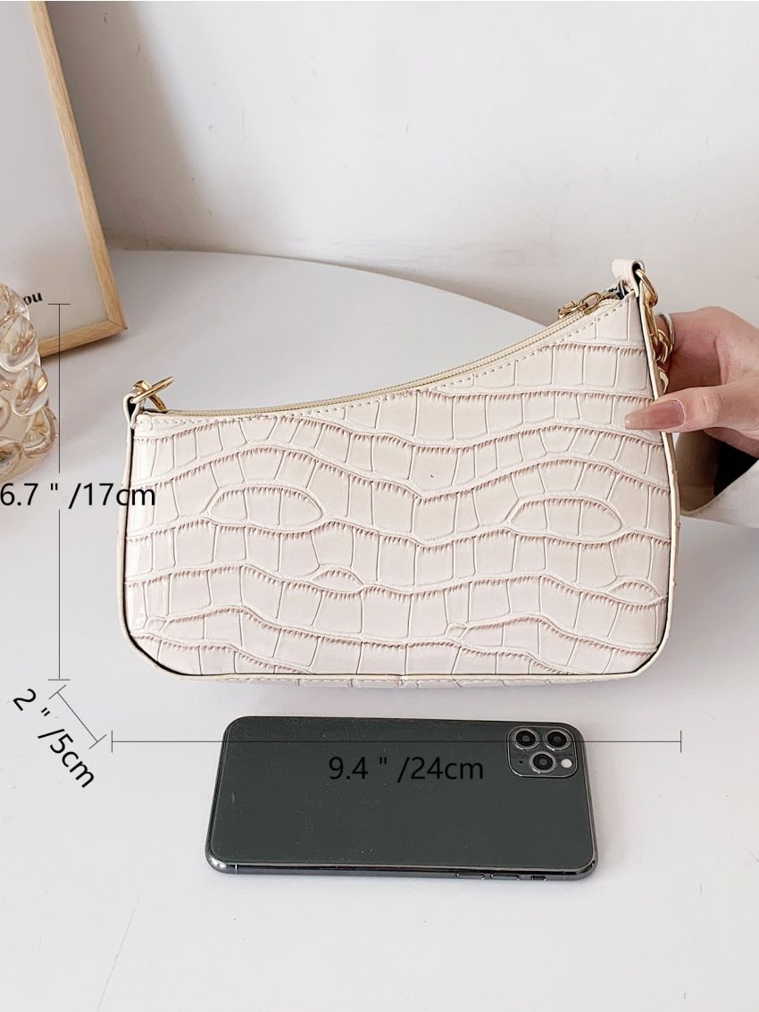 Crocodile Embossed Chain Baguette Bag