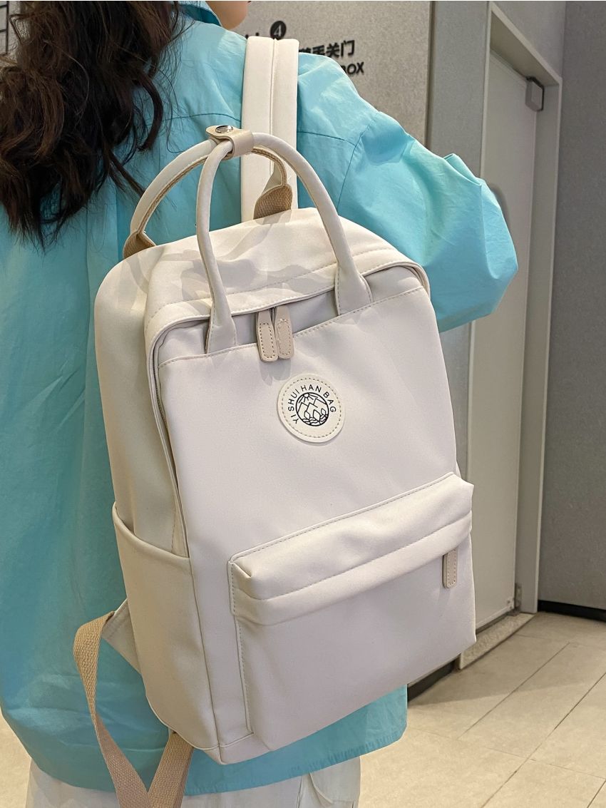 Letter Patch Decor Functional Backpack