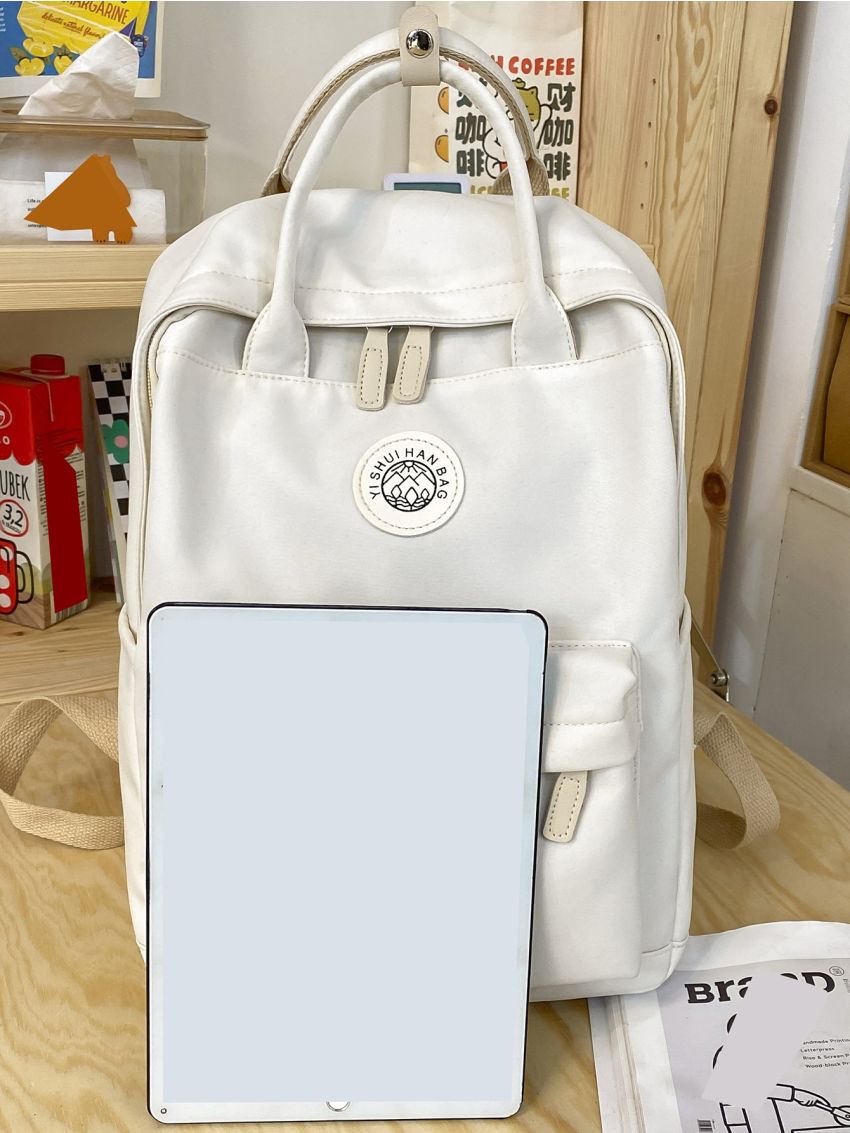 Letter Patch Decor Functional Backpack