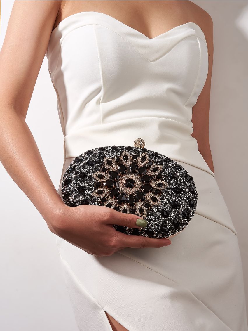 Mini Allover Rhinestone Decor Chain Box Bag