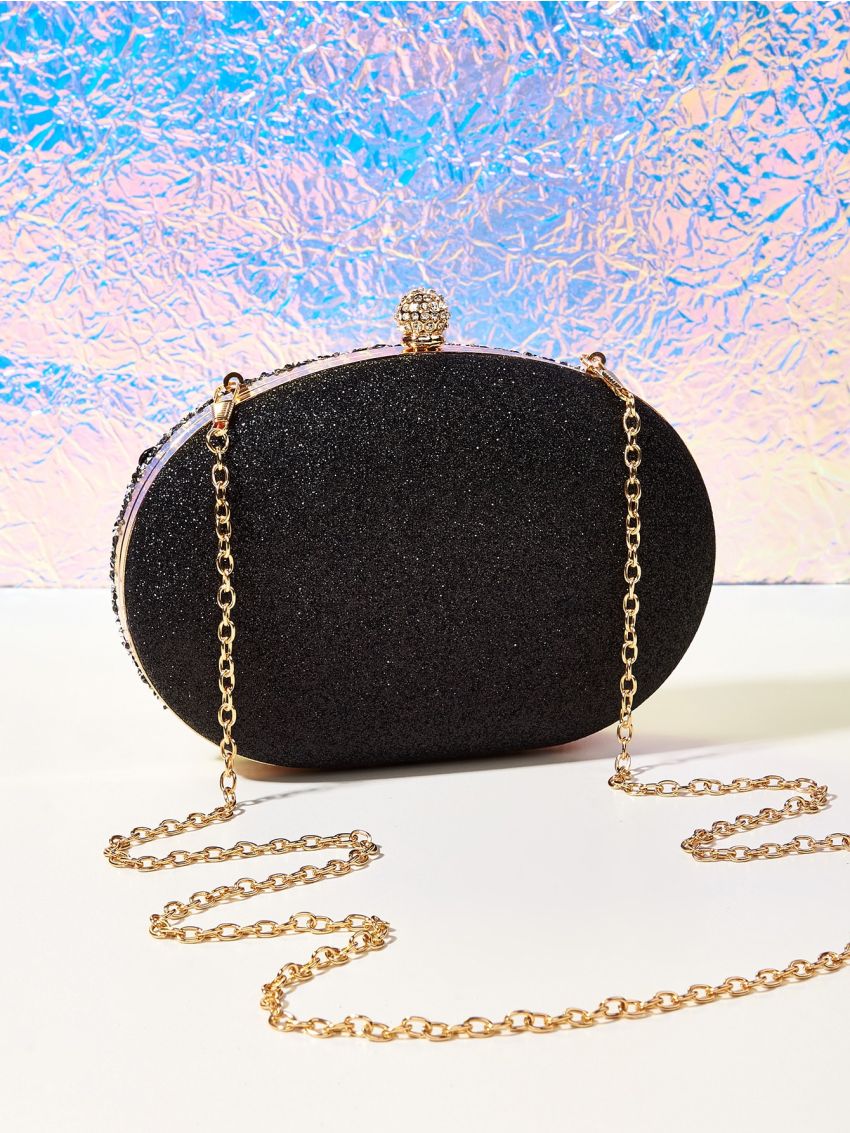 Mini Allover Rhinestone Decor Chain Box Bag