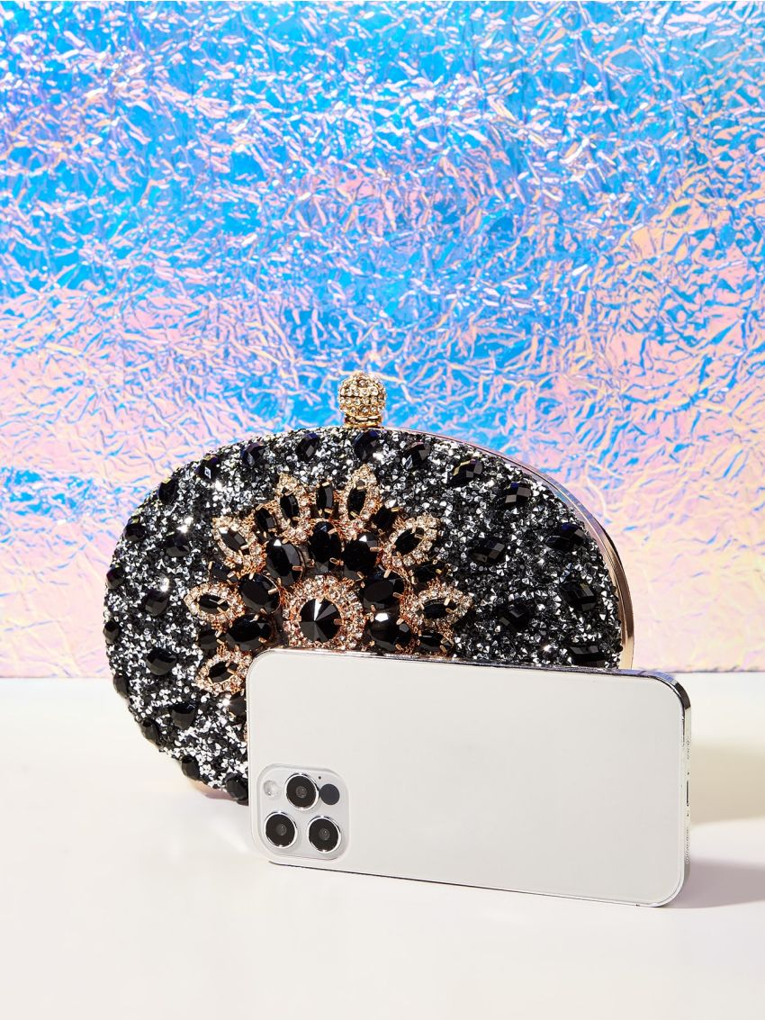Mini Allover Rhinestone Decor Chain Box Bag