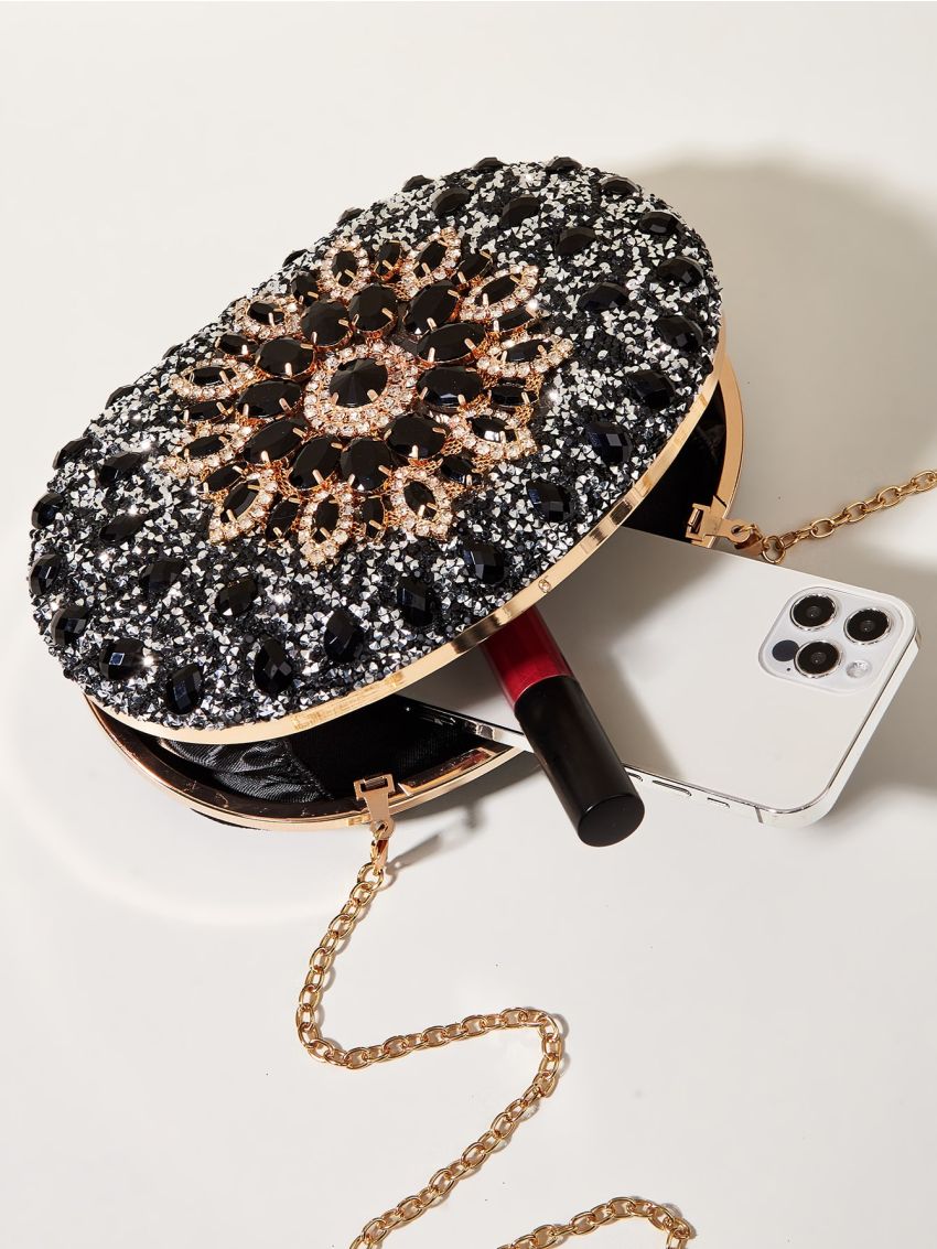 Mini Allover Rhinestone Decor Chain Box Bag