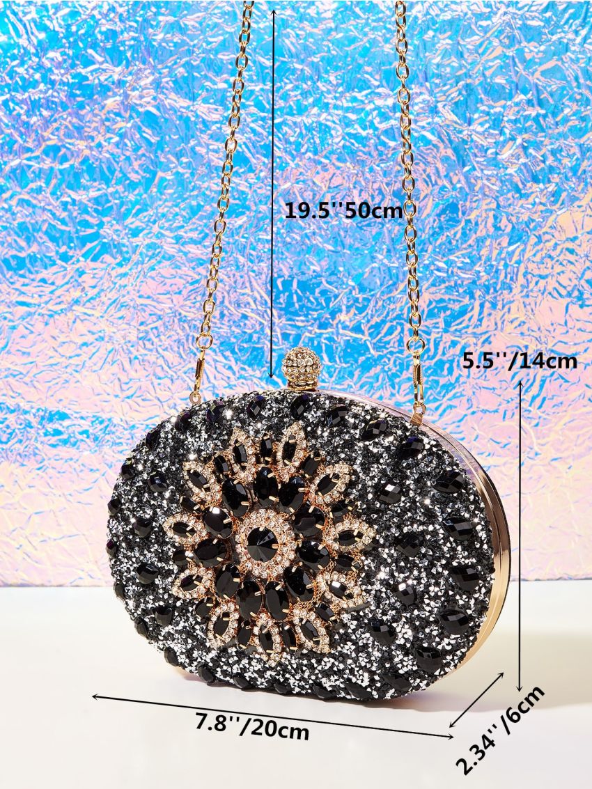 Mini Allover Rhinestone Decor Chain Box Bag