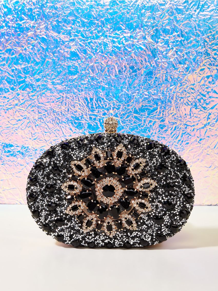 Mini Allover Rhinestone Decor Chain Box Bag