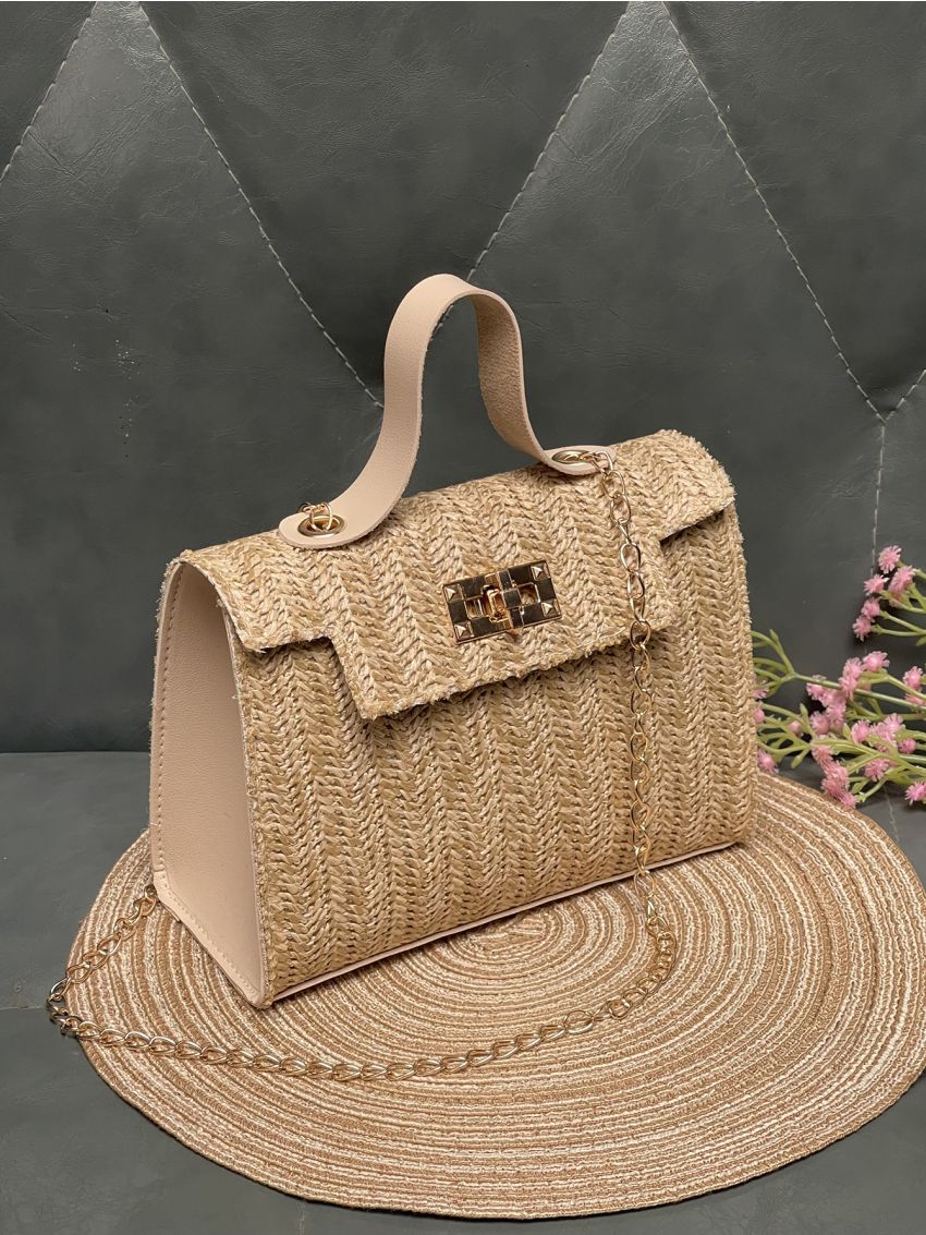 Mini Twist Lock Chain Flap Straw Bag