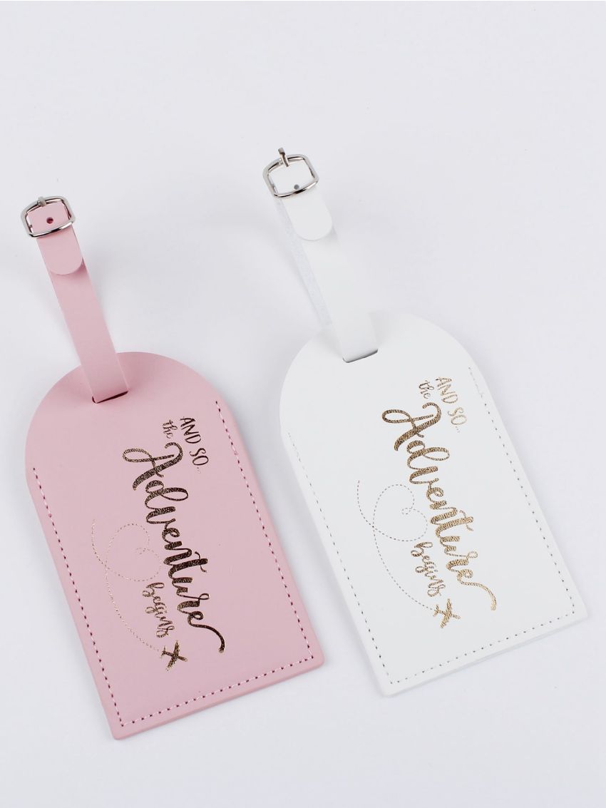 2pcs Couple Metallic Slogan Graphic Luggage Tag