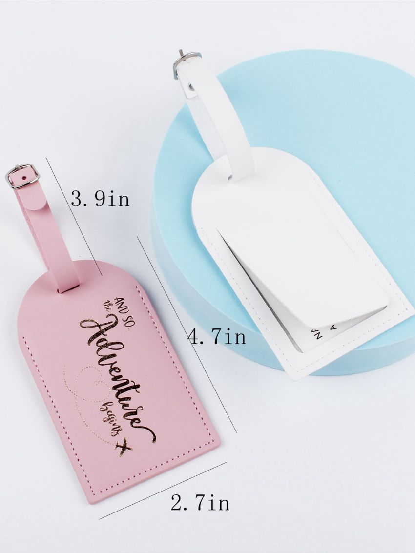 2pcs Couple Metallic Slogan Graphic Luggage Tag