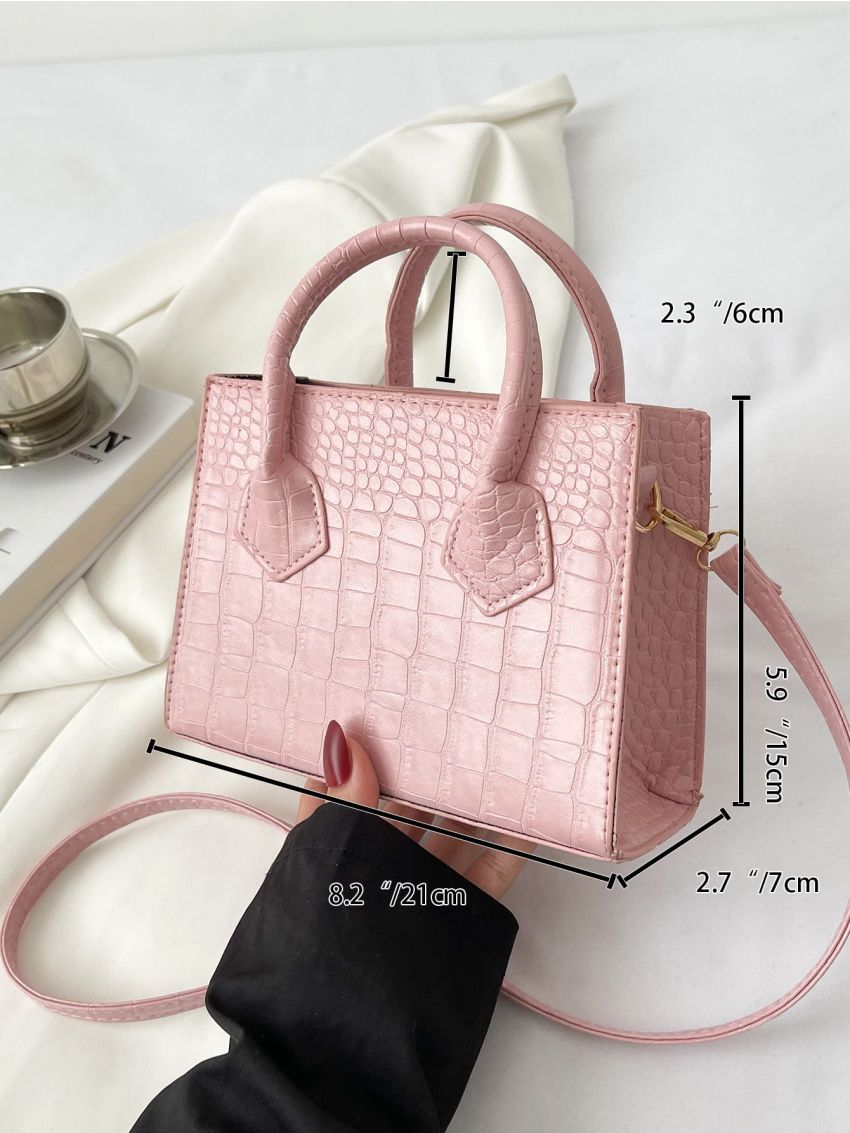 Crocodile Embossed Square Bag