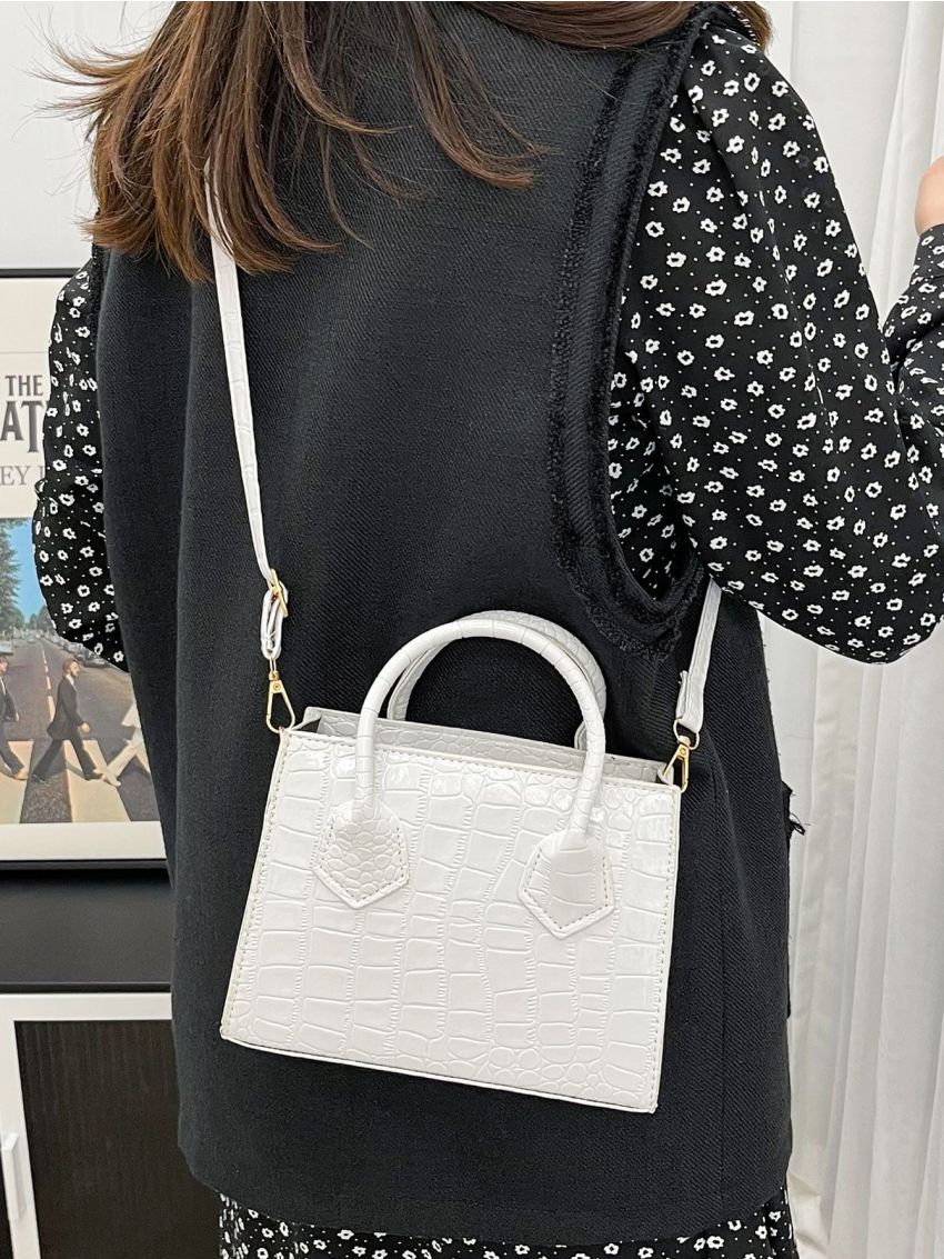 Crocodile Embossed Square Bag