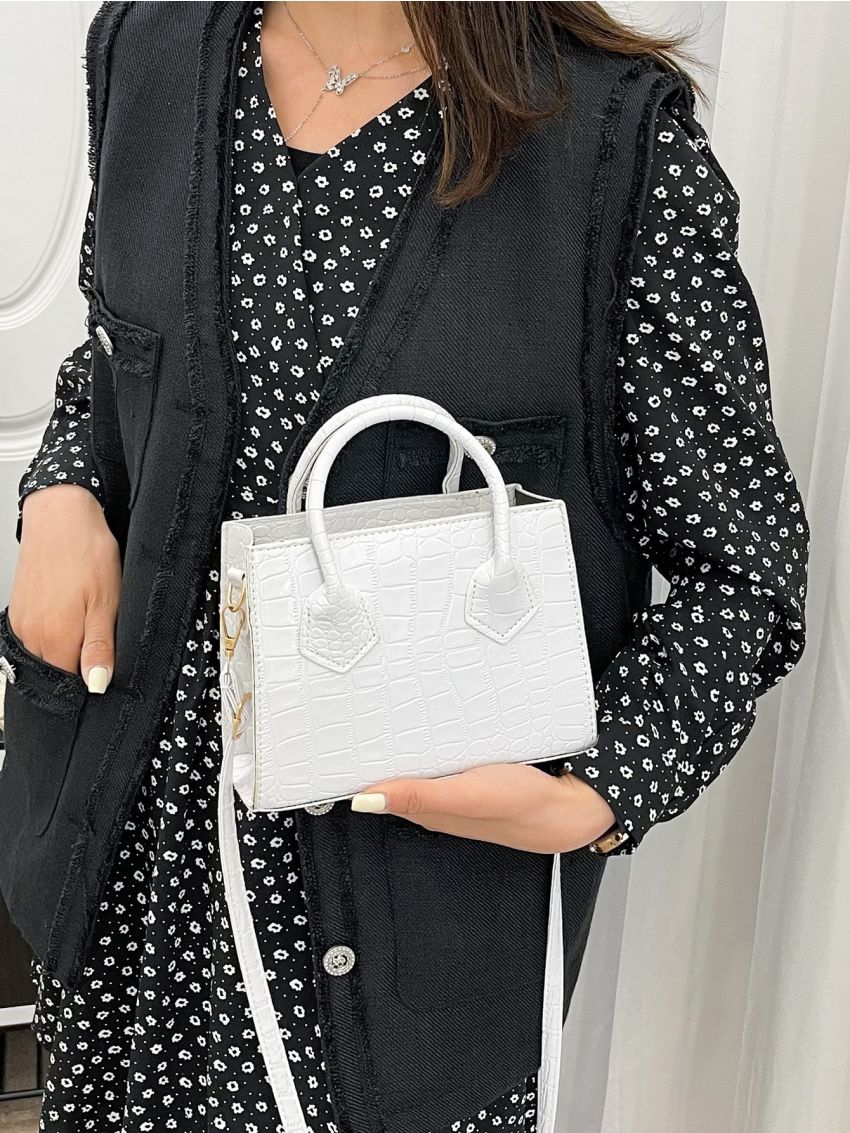 Crocodile Embossed Square Bag